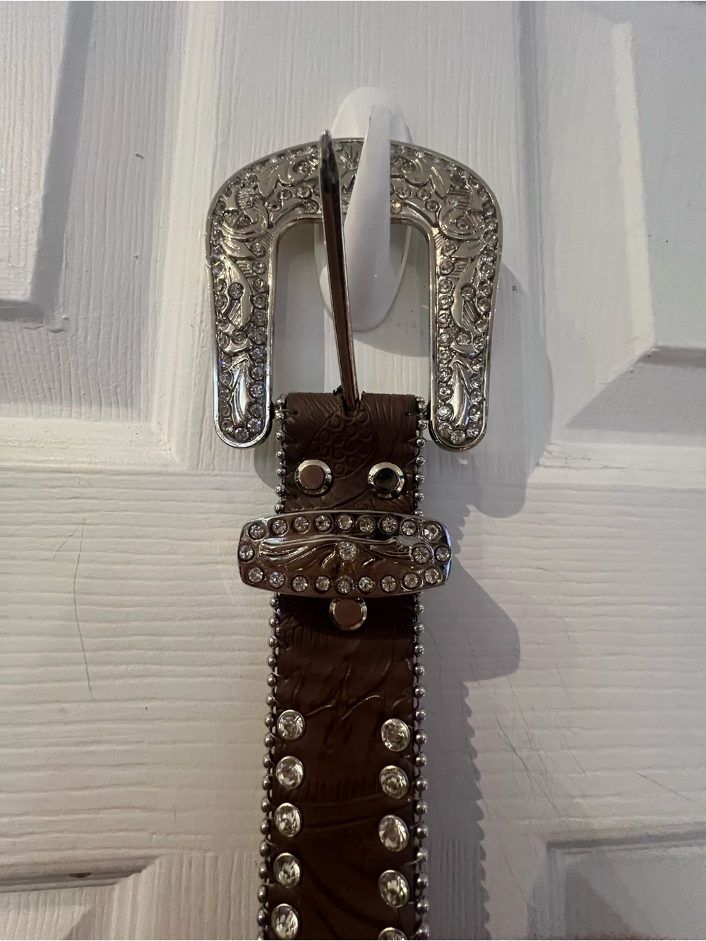 Blazin Roxx Brown Western Belt with Silver Floral Buckle and Rhinestones